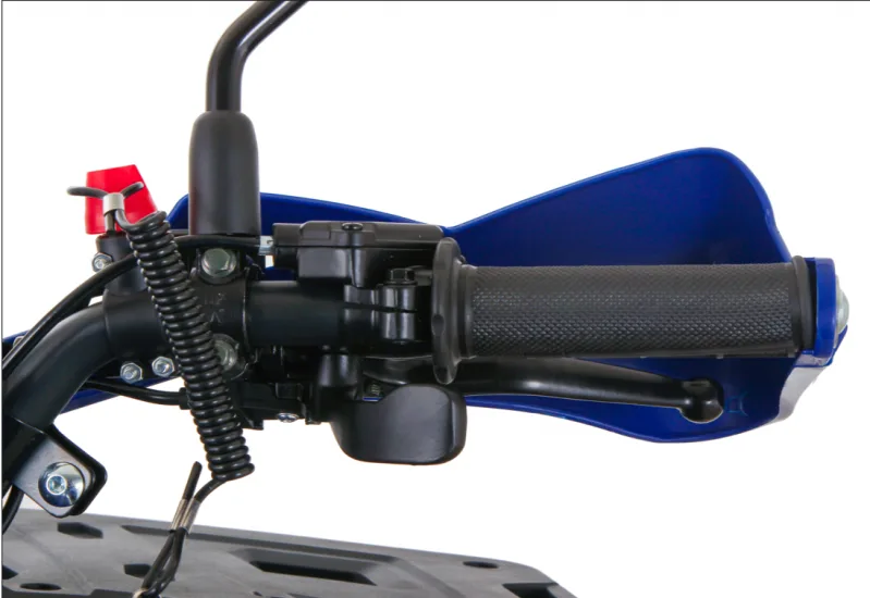 Manopla do Markx Hammer 125 S, com protetor de mão azul e cordão de segurança