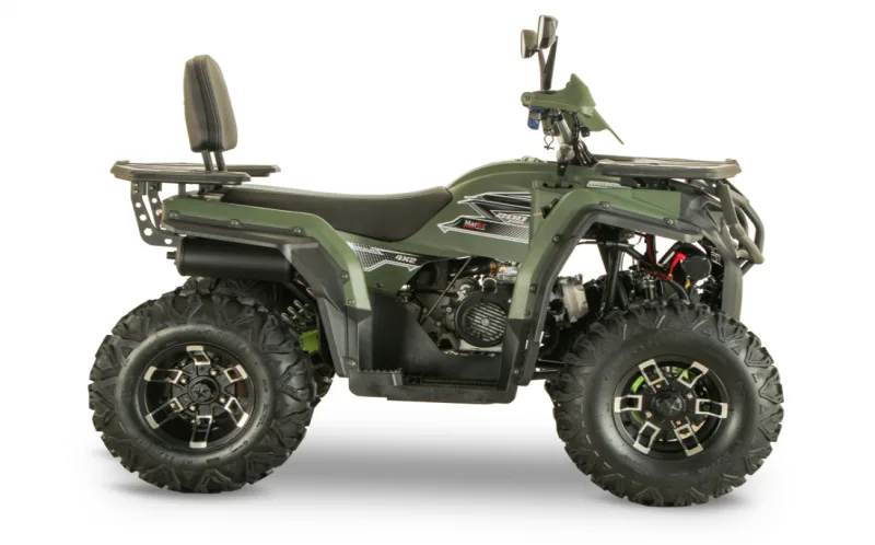 Markx Hammer 200 PRO SERIES verde militar de perfil, com rodas de alumínio